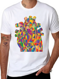 Geometric Heart Black T-Shirt - Vivid Art