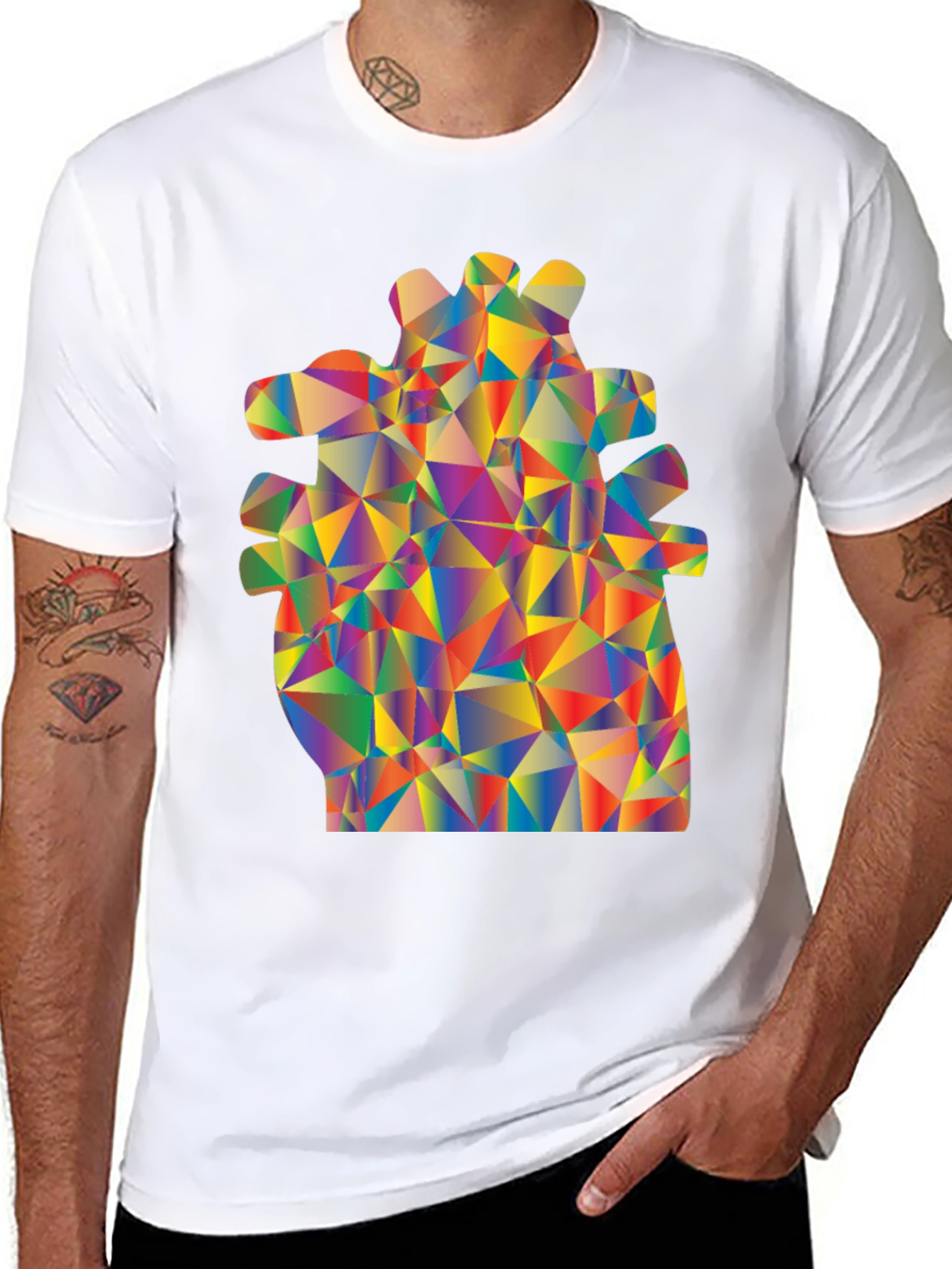Geometric Heart Black T-Shirt - Vivid Art