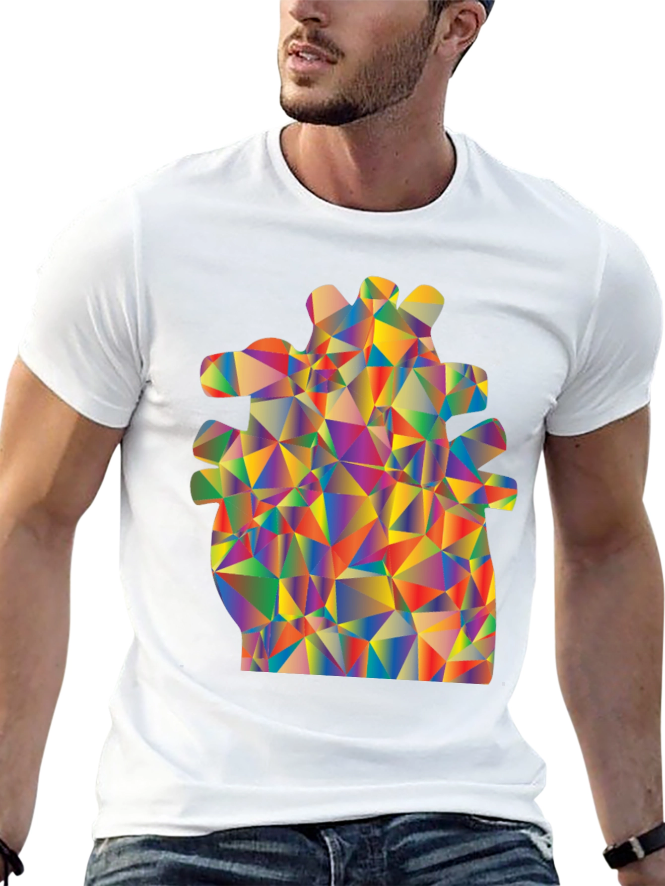 Geometric Heart Black T-Shirt - Vivid Art