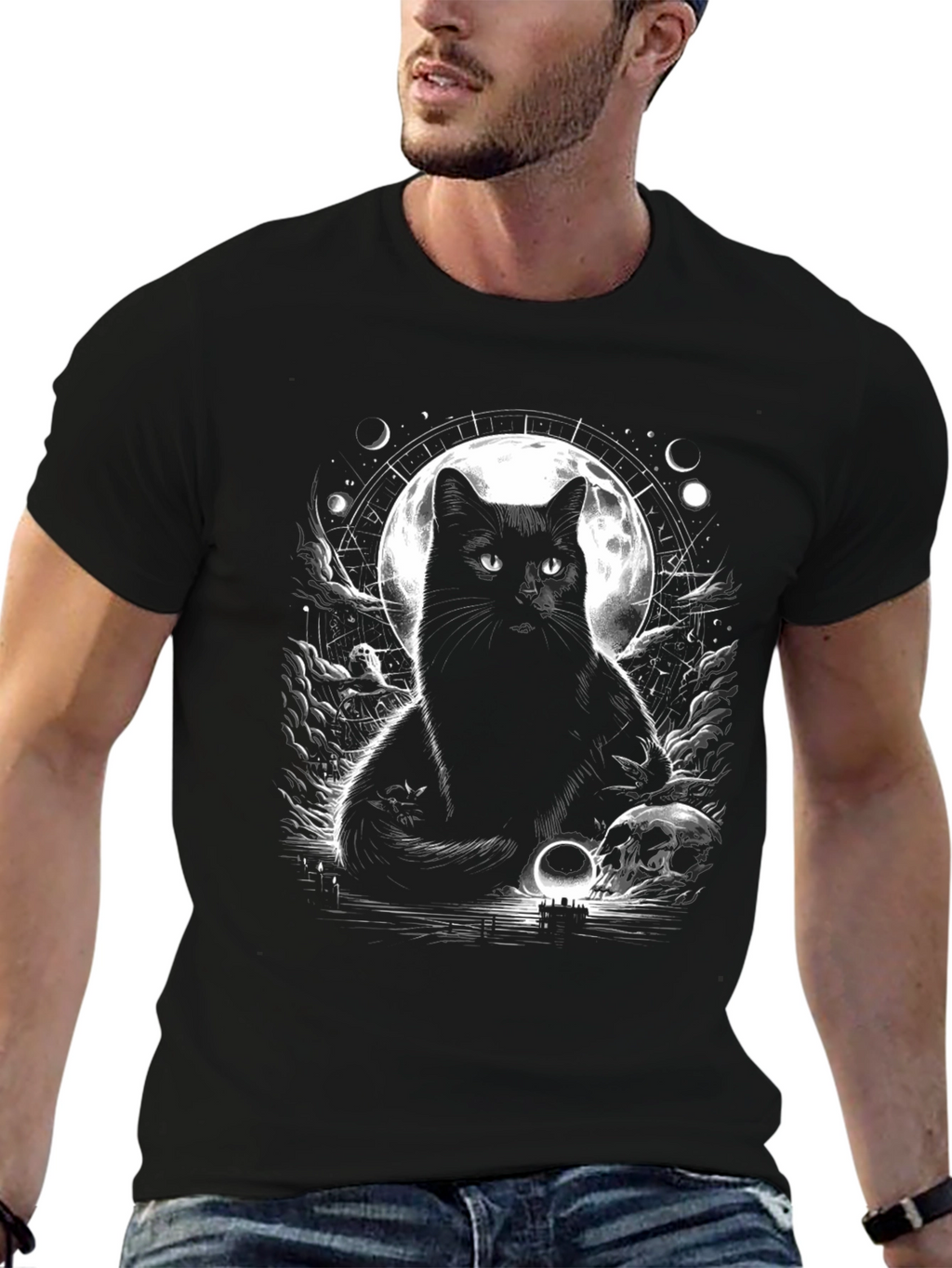 Mystic Cat Graphic Tee - Lunar Black Cat Shirt
