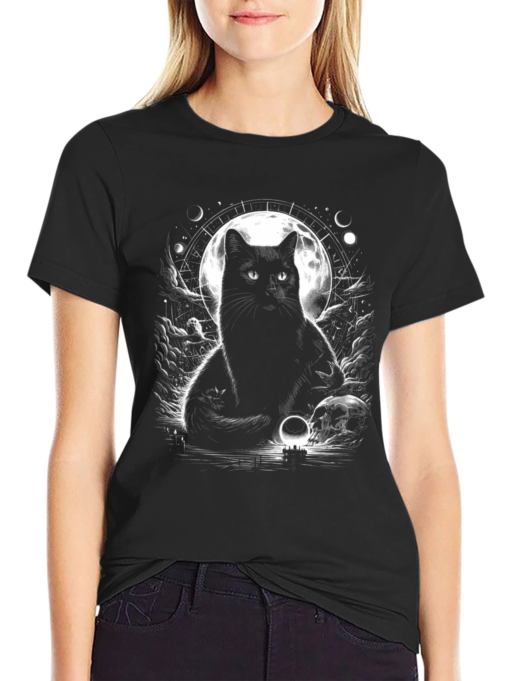 Mystic Cat Graphic Tee - Lunar Black Cat Shirt