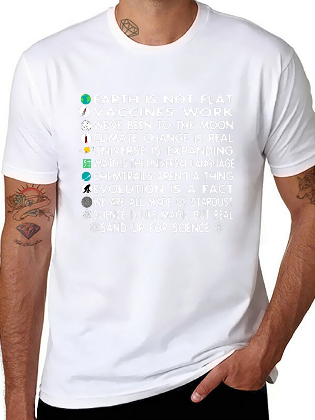 Science Facts T-Shirt - Flat Earth Vaccines Climate Change