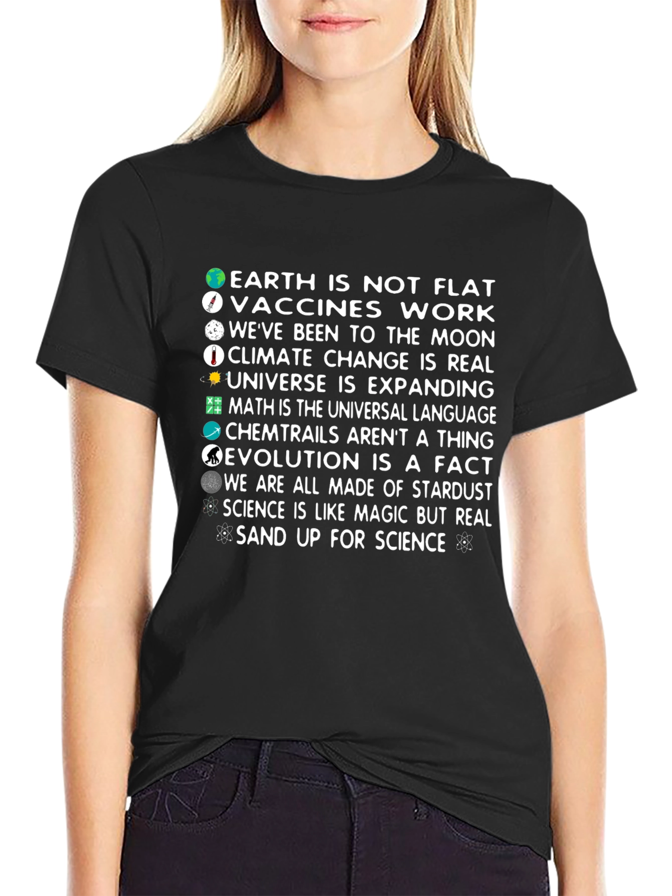 Science Facts T-Shirt - Flat Earth Vaccines Climate Change