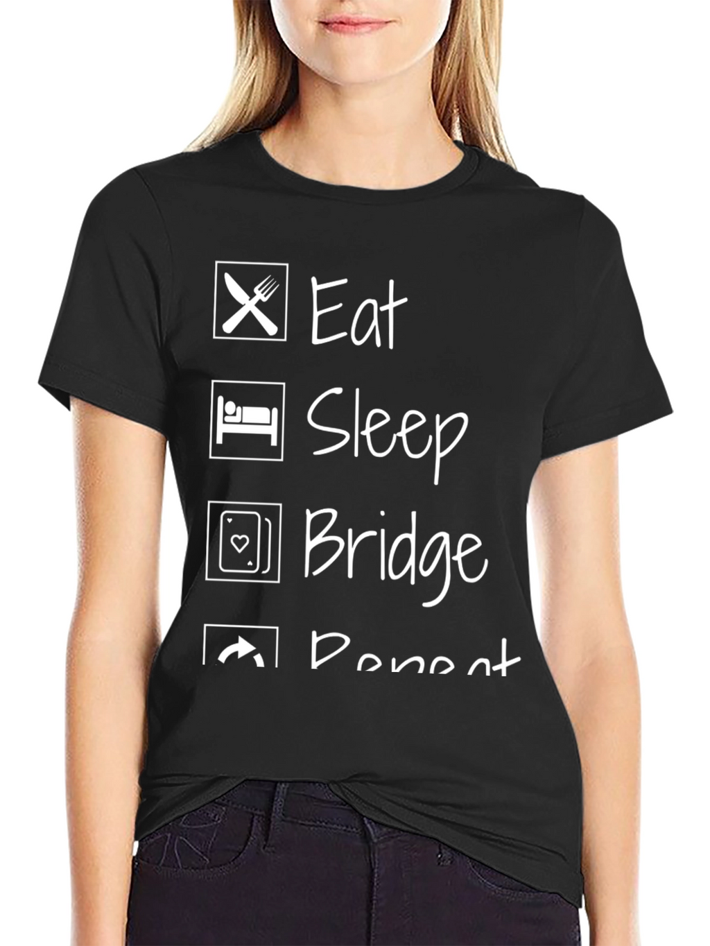 Eat Sleep Bridge Repeat Black Graphic T-Shirt