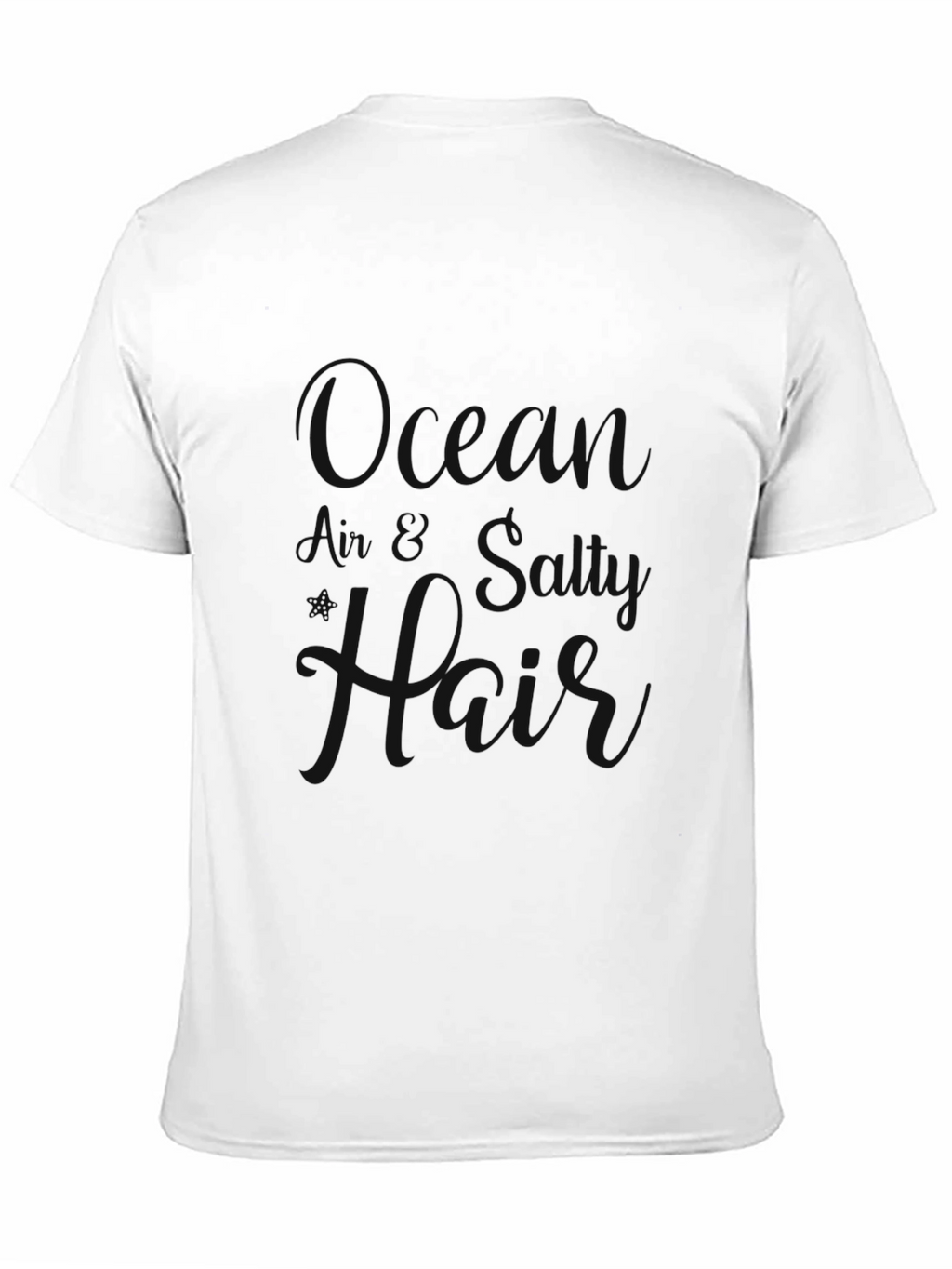 Black Crewneck T-Shirt with Ocean Air Salty Hair Design