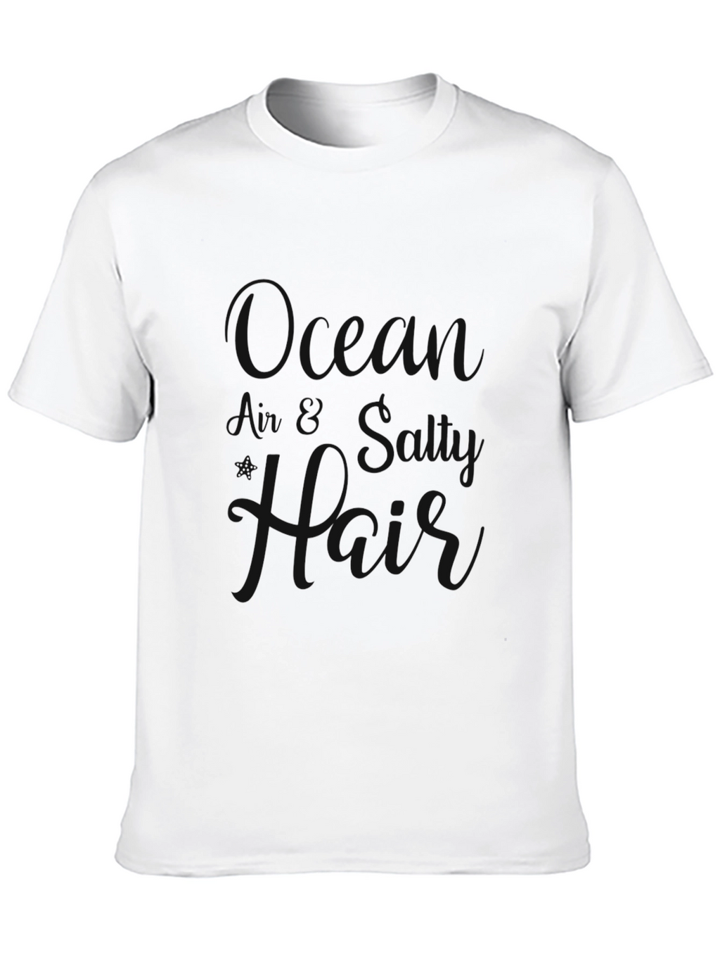 Black Crewneck T-Shirt with Ocean Air Salty Hair Design
