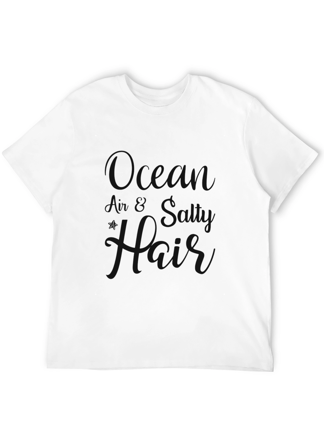 Black Crewneck T-Shirt with Ocean Air Salty Hair Design