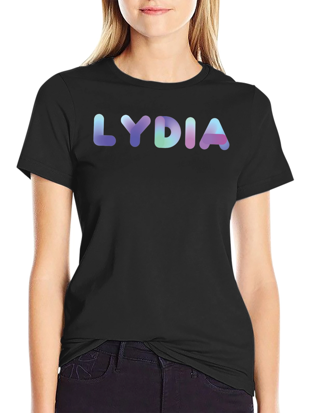 LYDIA Gradient Text Graphic Black T-Shirt