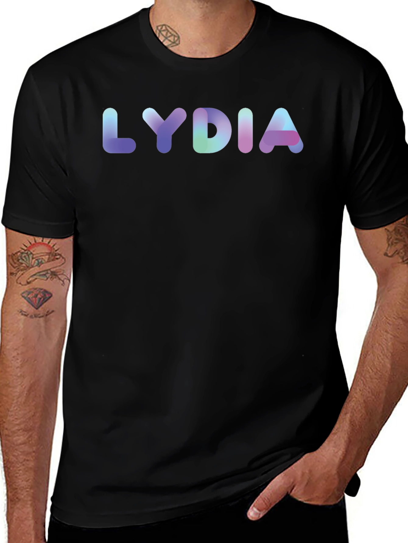 LYDIA Gradient Text Graphic Black T-Shirt
