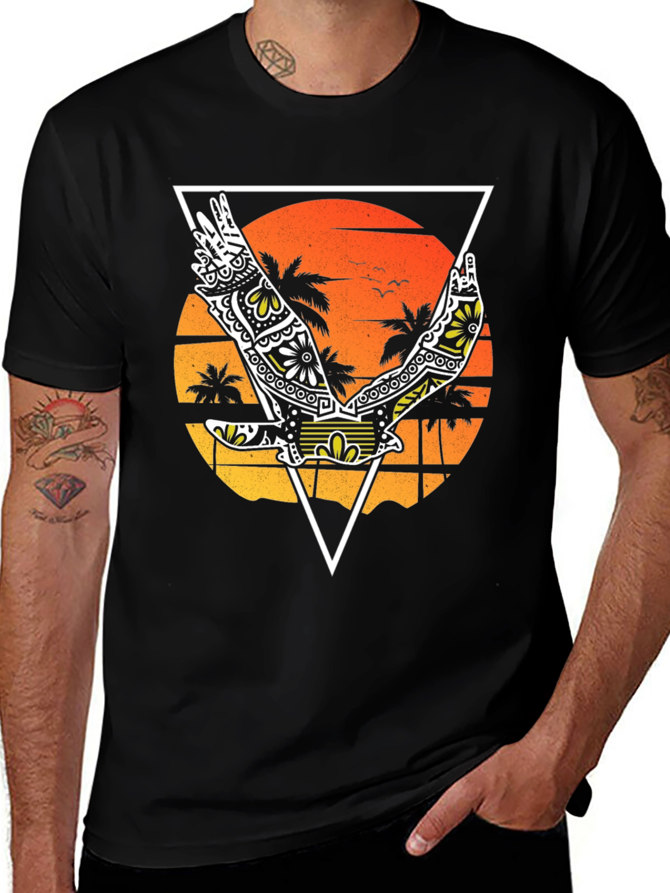 Tropical Bird Graphic Tee - Black