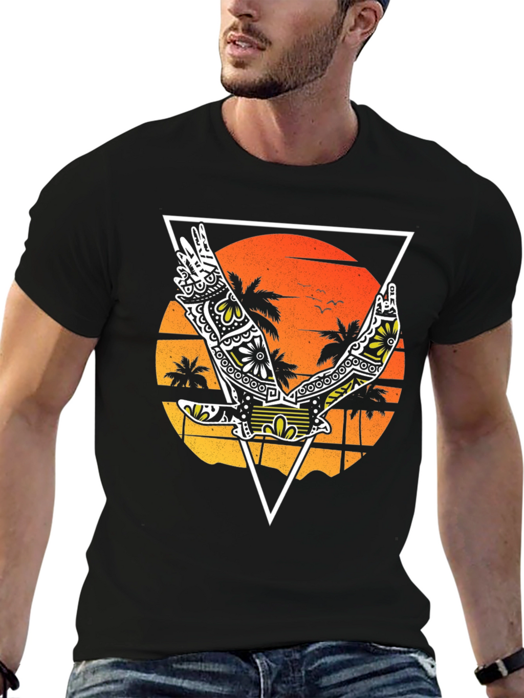 Tropical Bird Graphic Tee - Black