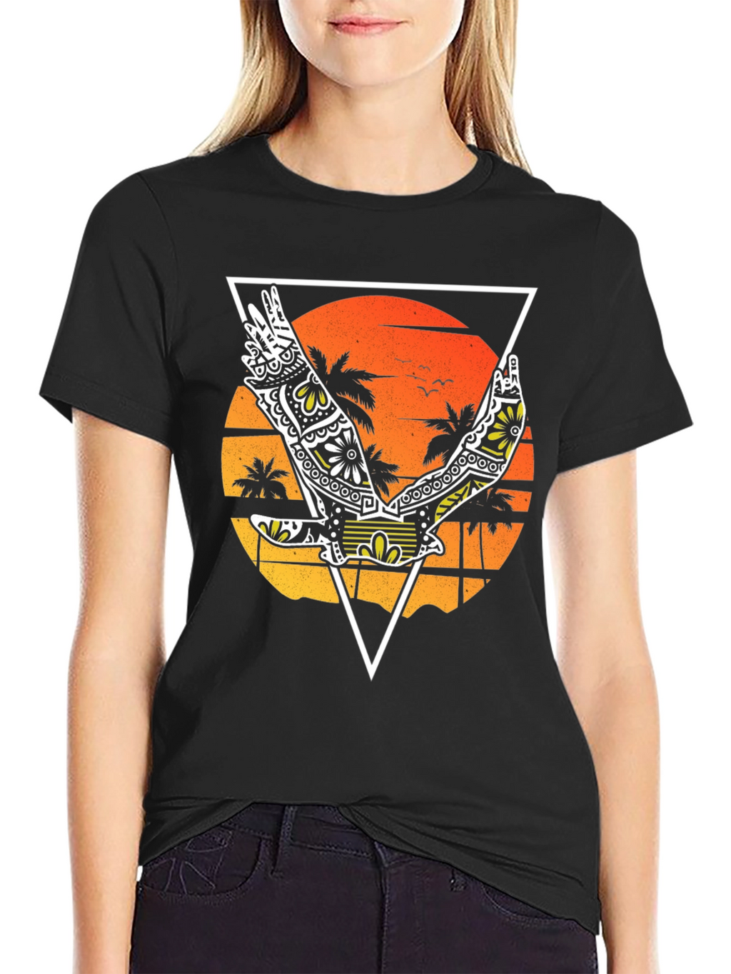 Tropical Bird Graphic Tee - Black