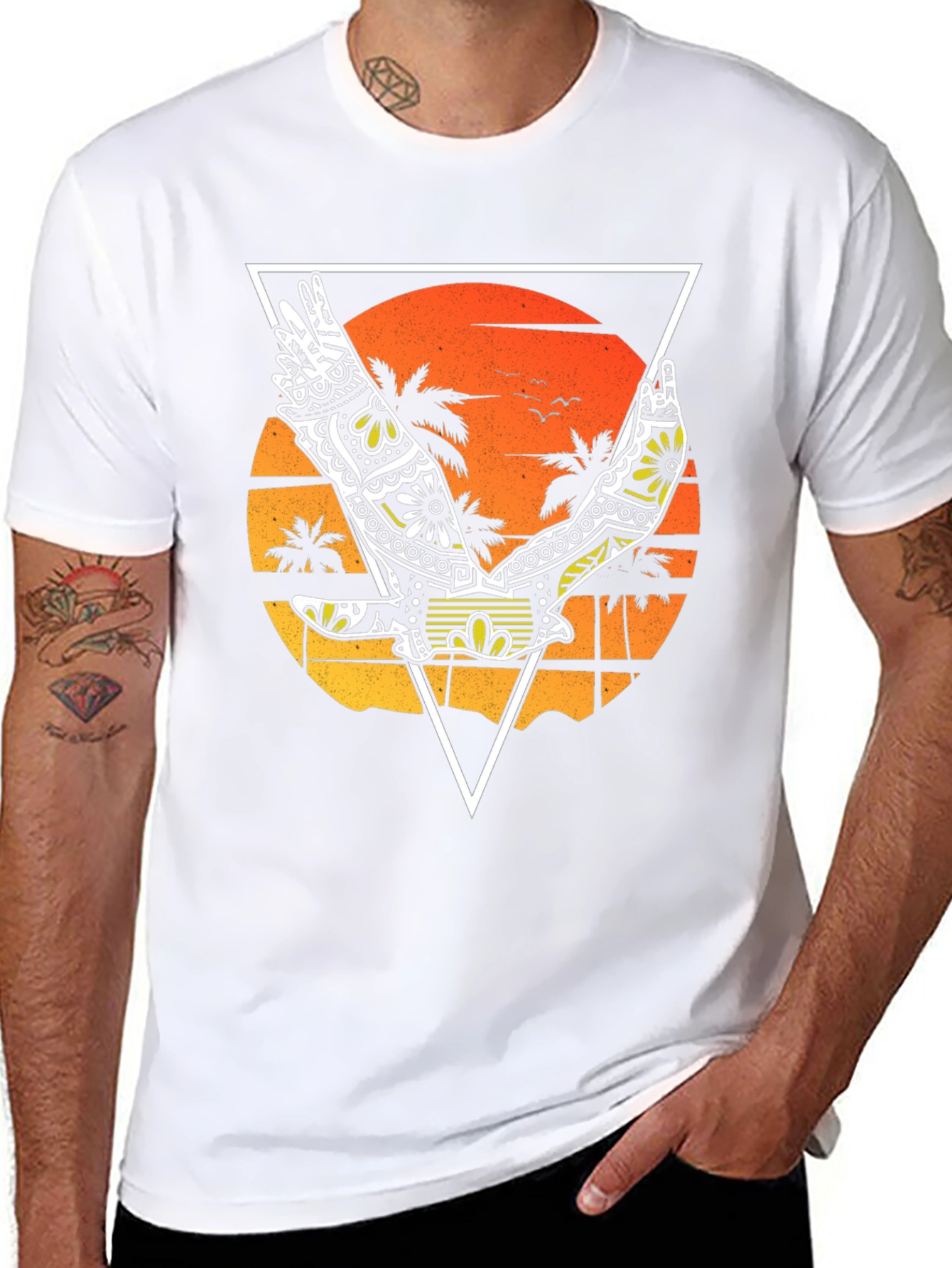 Tropical Bird Graphic Tee - Black