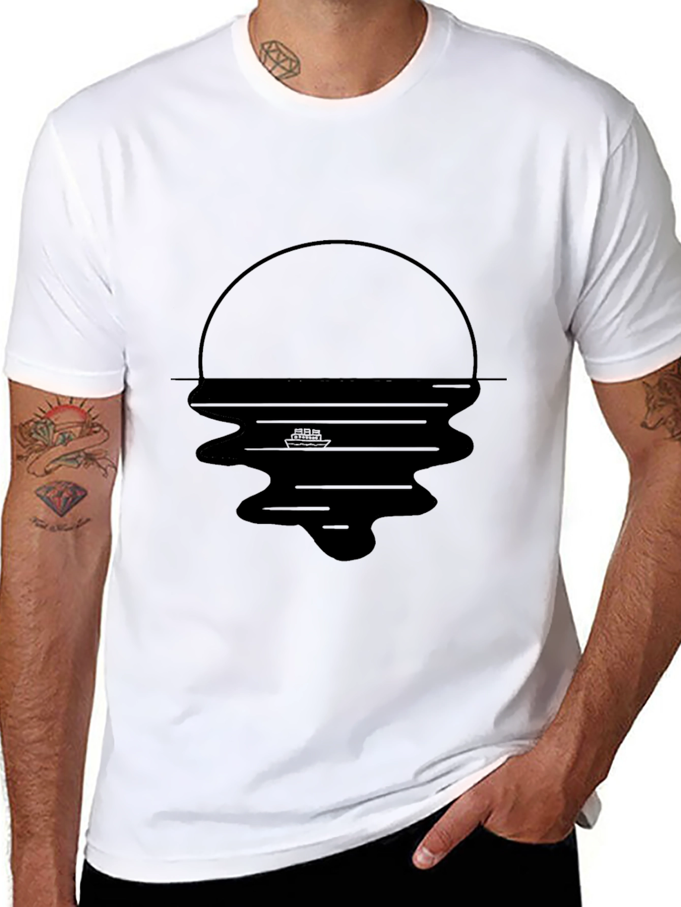 Black Graphic Tee - Sunset Reflection