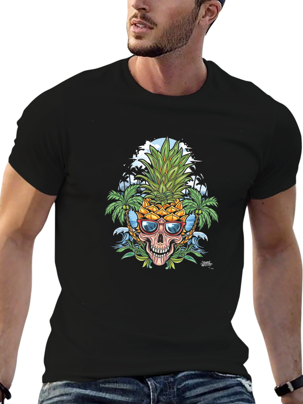Tropical Pineapple Skull Graphic T-Shirt