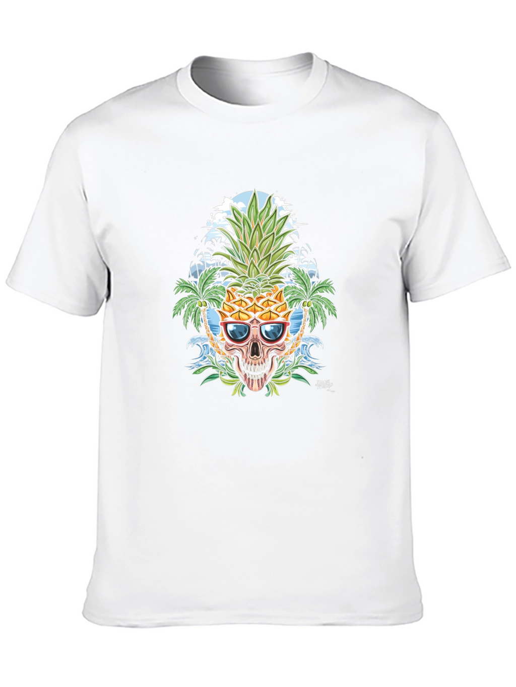 Tropical Pineapple Skull Graphic T-Shirt