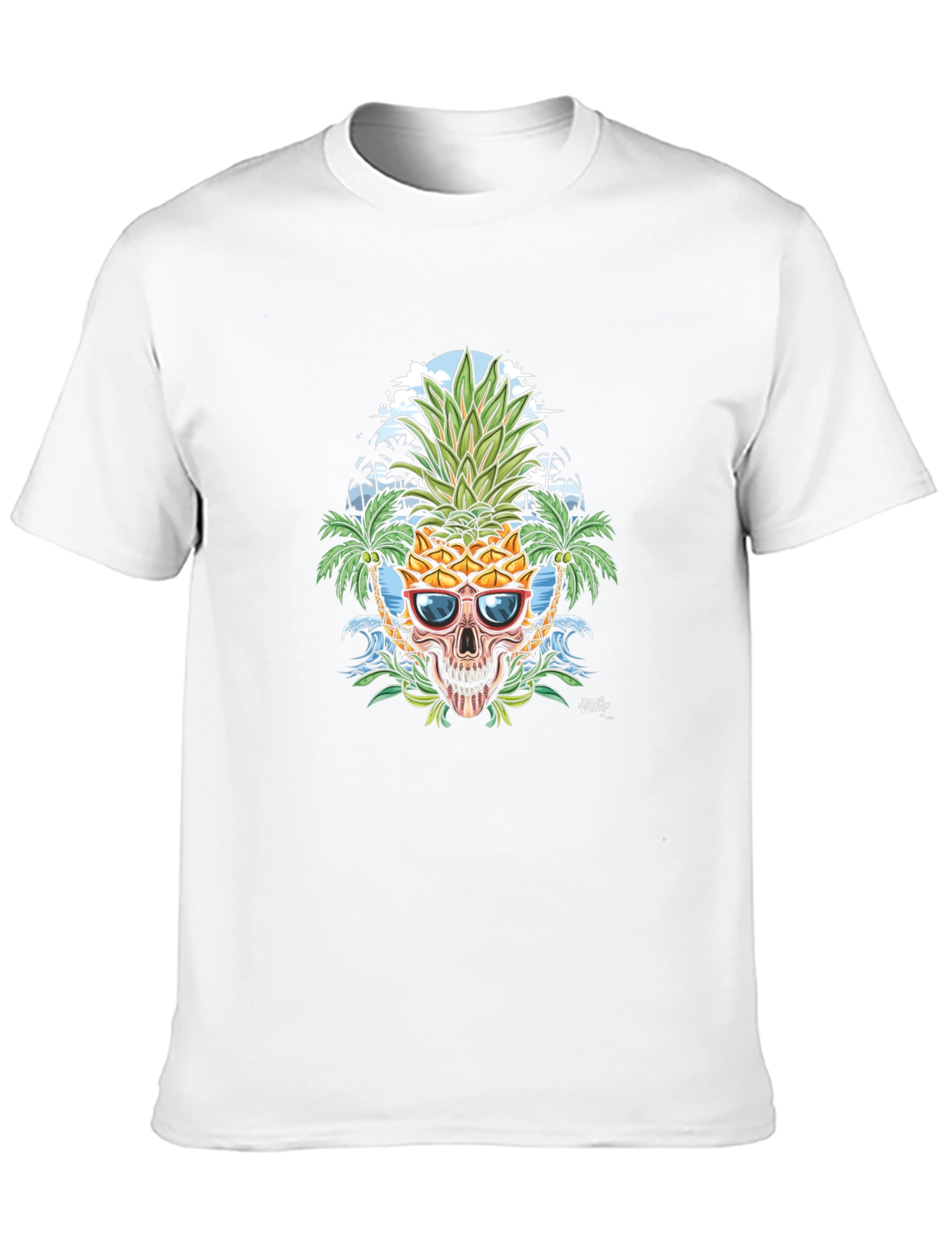 Tropical Pineapple Skull Graphic T-Shirt