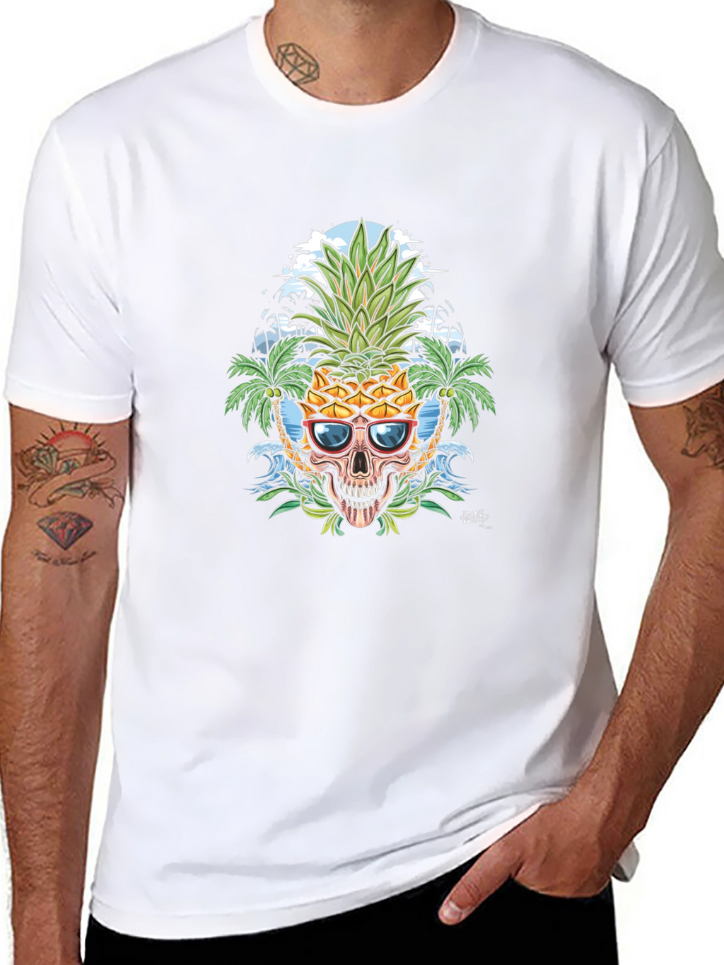 Tropical Pineapple Skull Graphic T-Shirt
