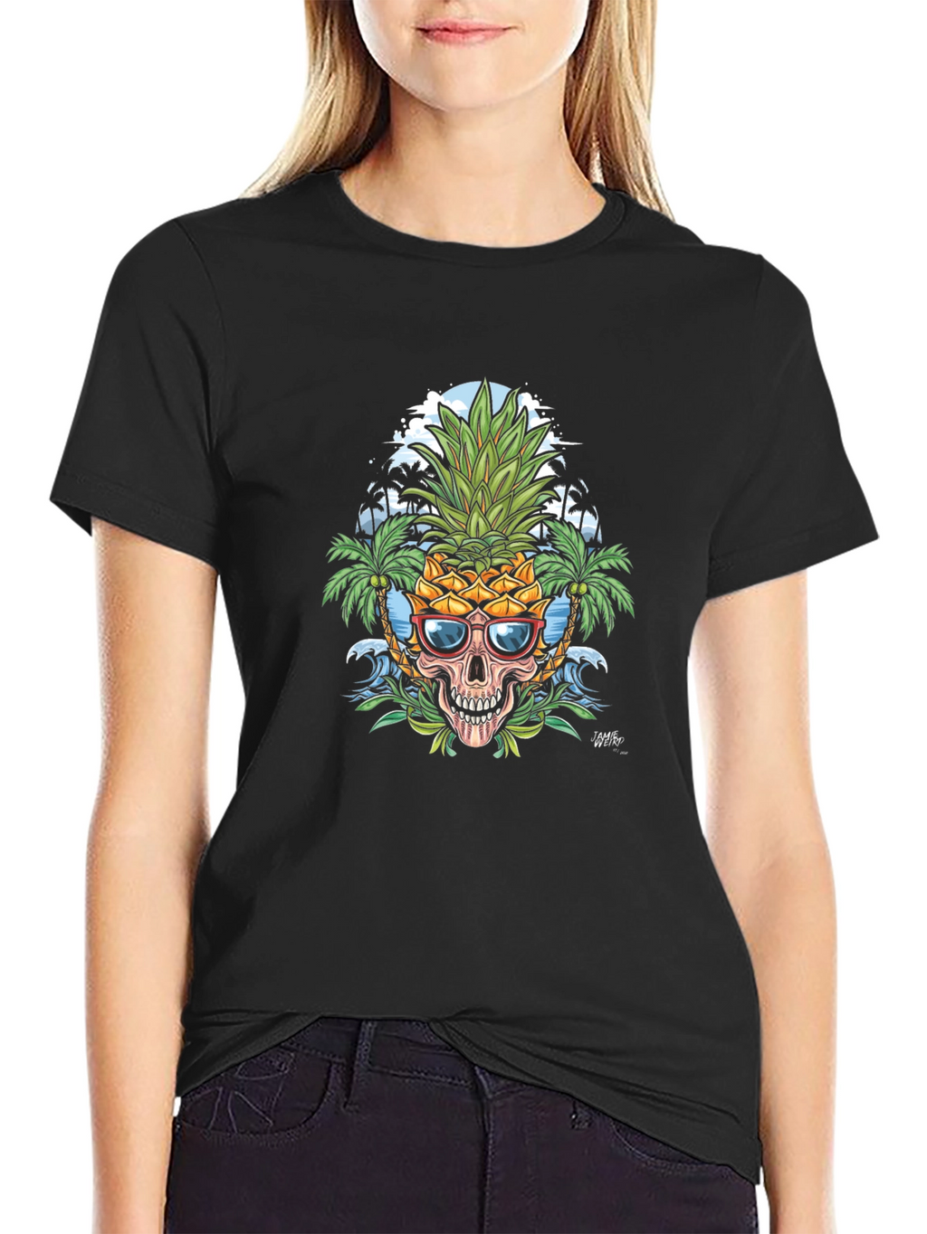 Tropical Pineapple Skull Graphic T-Shirt