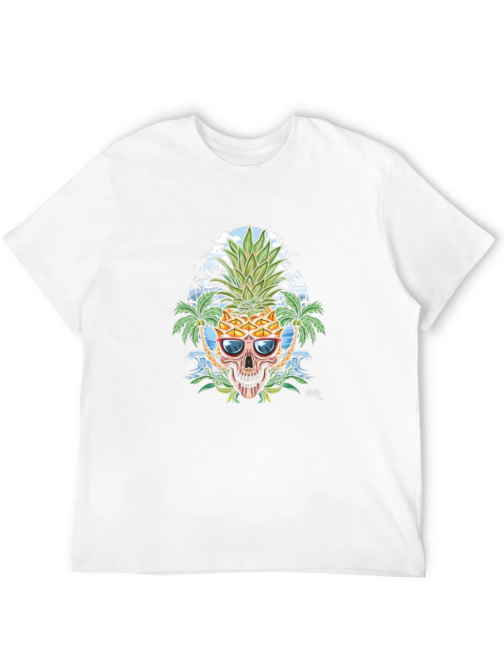 Tropical Pineapple Skull Graphic T-Shirt