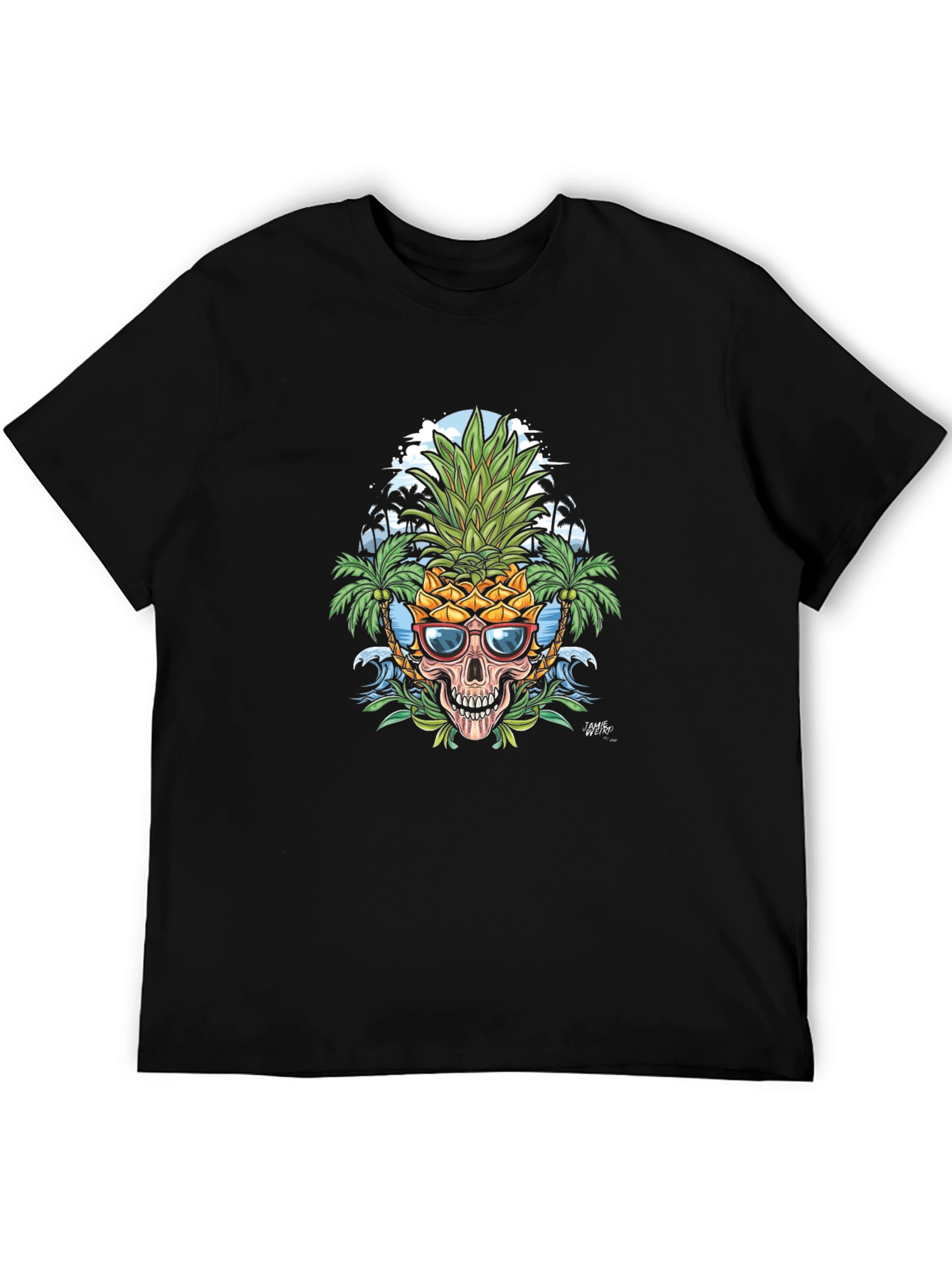 Tropical Pineapple Skull Graphic T-Shirt