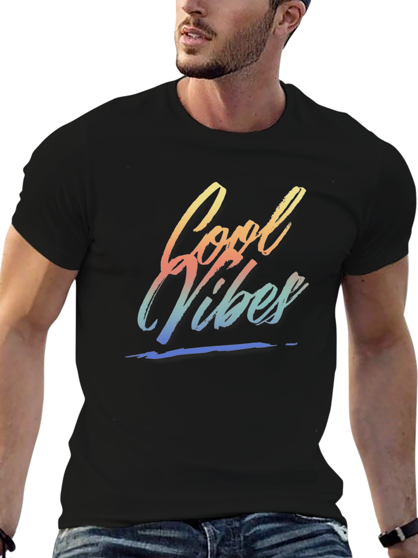 Cool Vibes Graphic Tee - Black Crew Neck T-Shirt