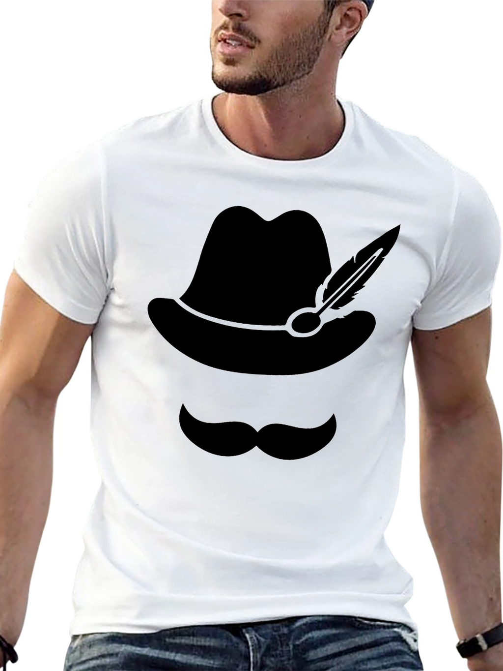 Oktoberfest Style Graphic Tee - Bavarian Hat & Mustache