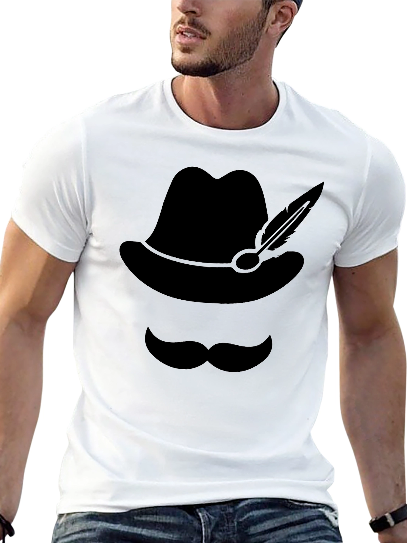 Oktoberfest Style Graphic Tee - Bavarian Hat & Mustache