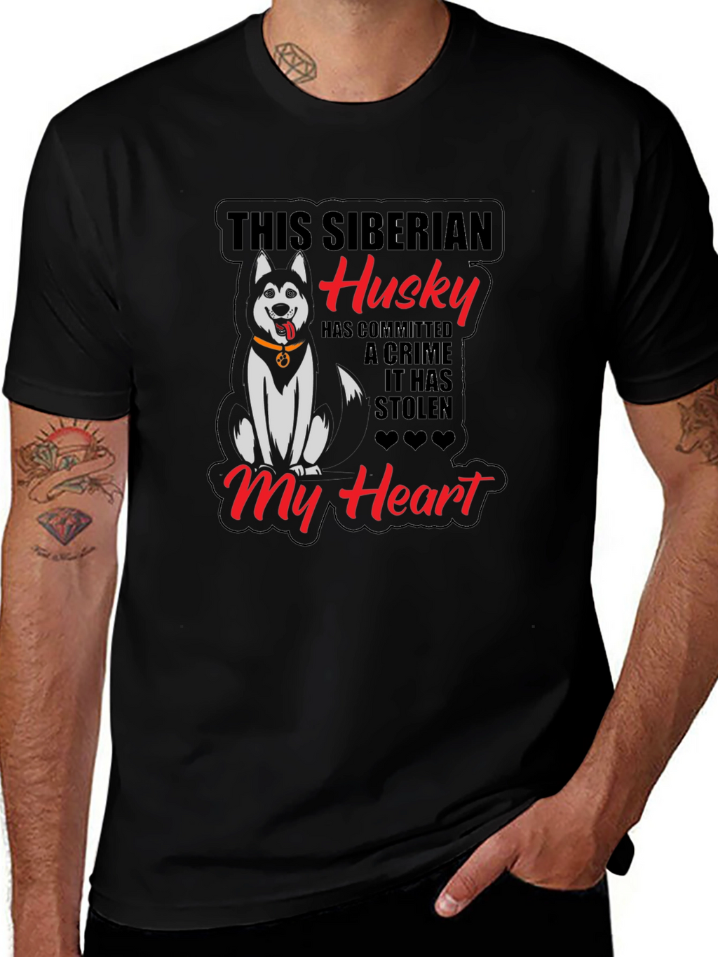 Siberian Husky Heart Stealer Black T-Shirt