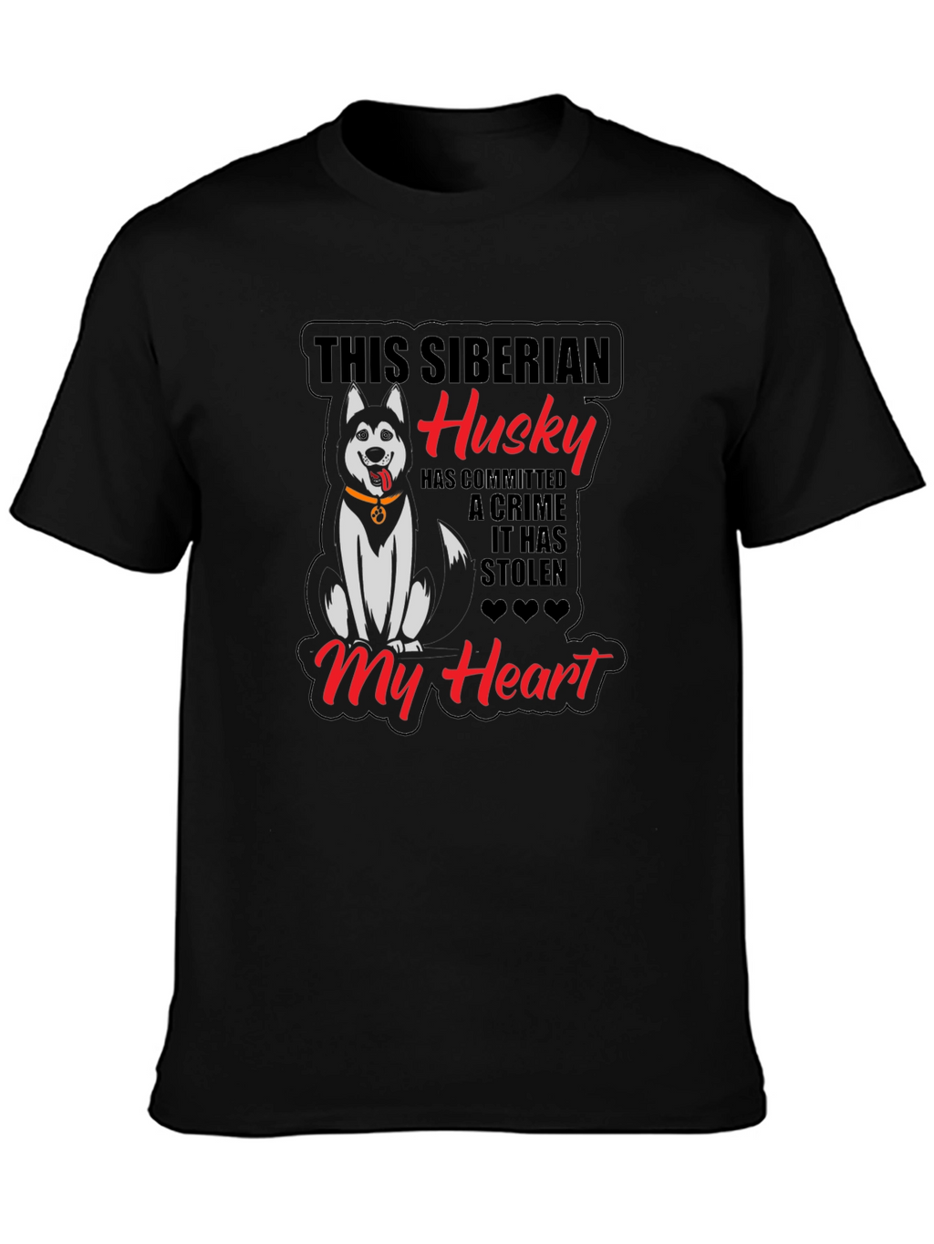 Siberian Husky Heart Stealer Black T-Shirt