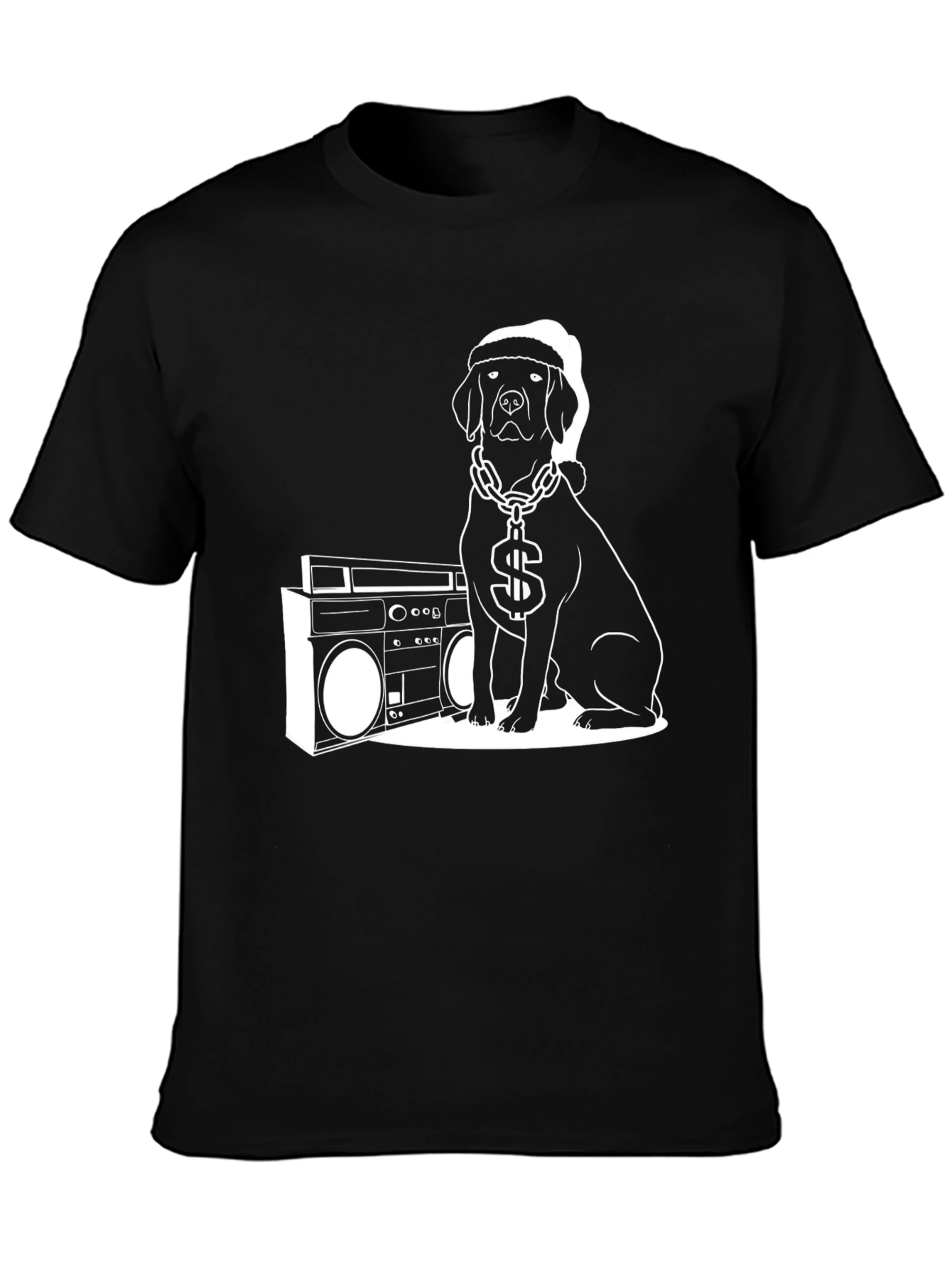 Cool Dog with Boombox Black T-Shirt