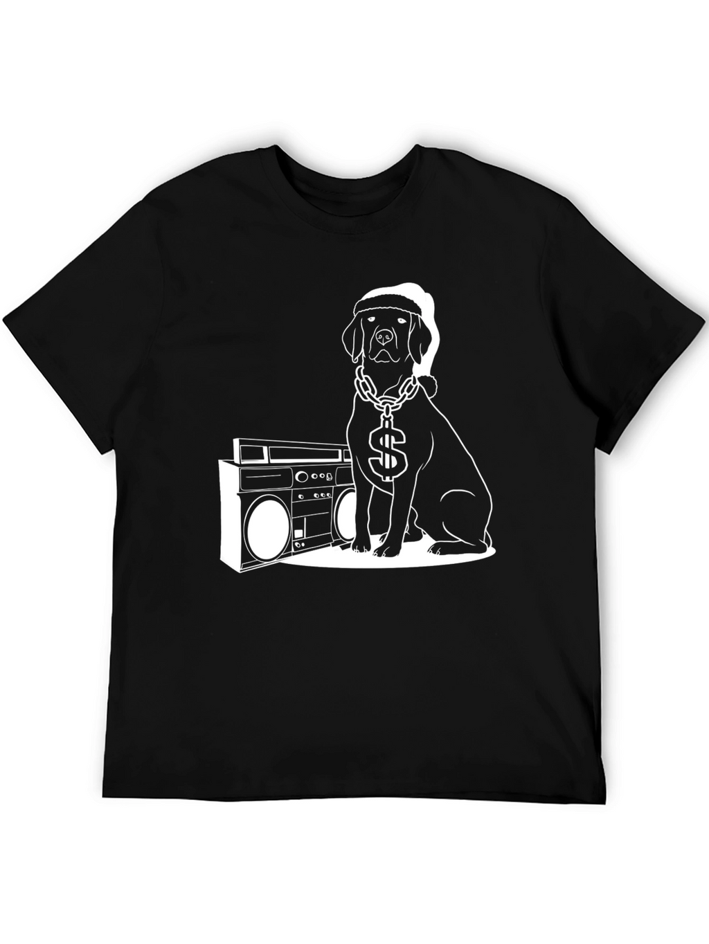 Cool Dog with Boombox Black T-Shirt