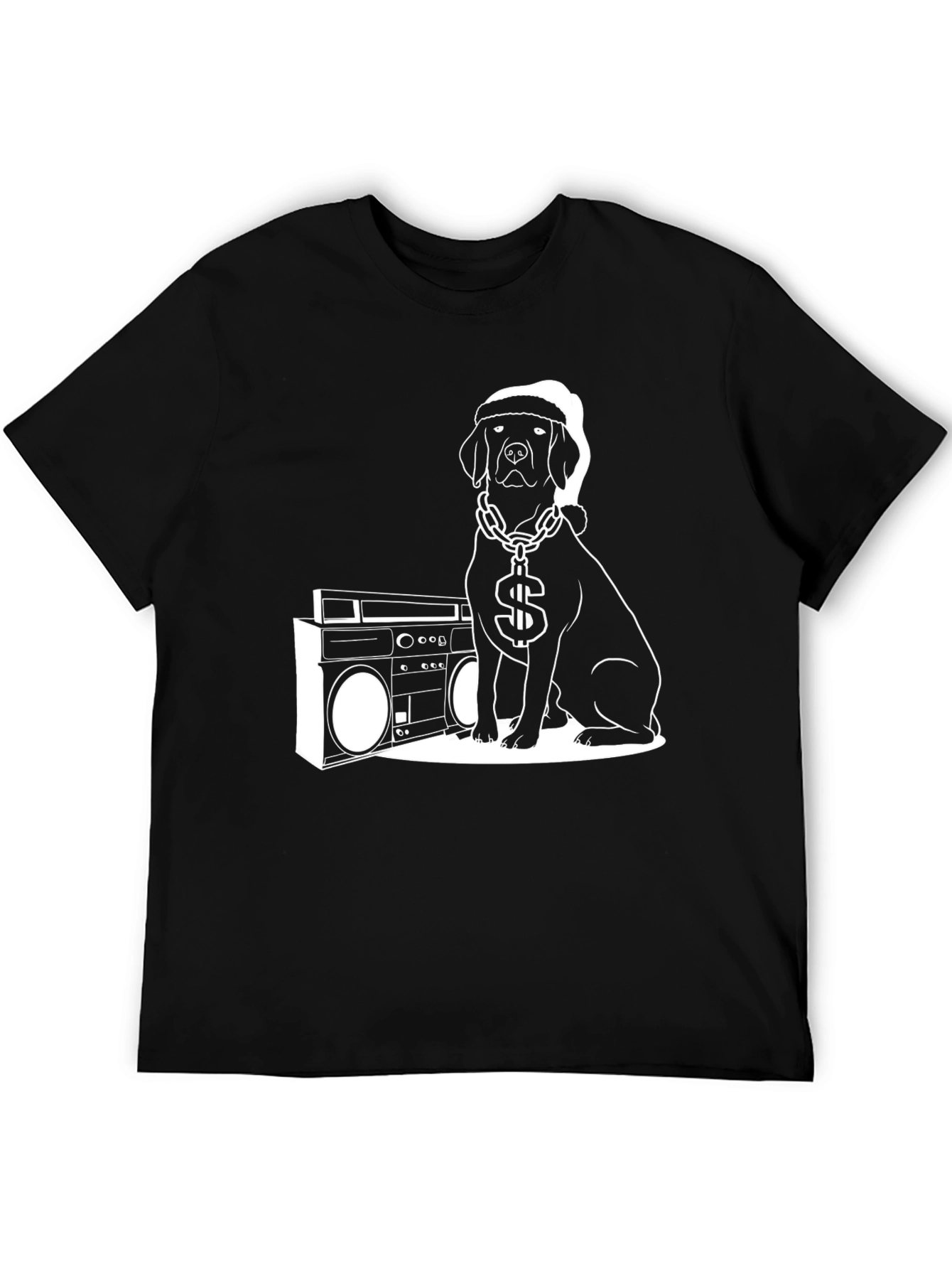 Cool Dog with Boombox Black T-Shirt