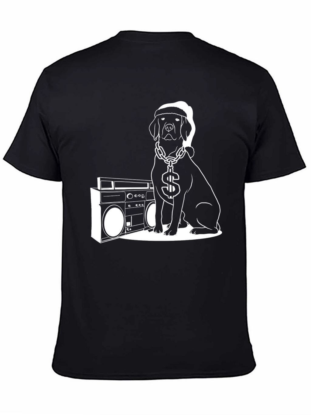 Cool Dog with Boombox Black T-Shirt
