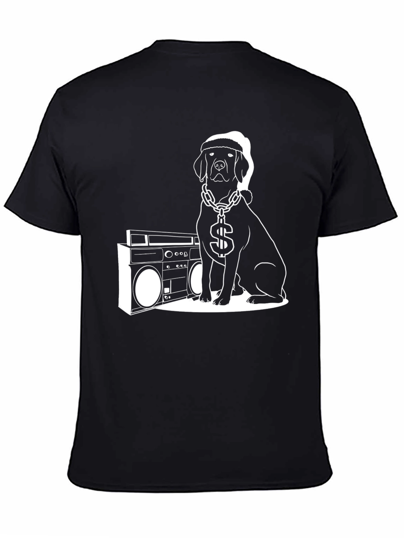 Cool Dog with Boombox Black T-Shirt