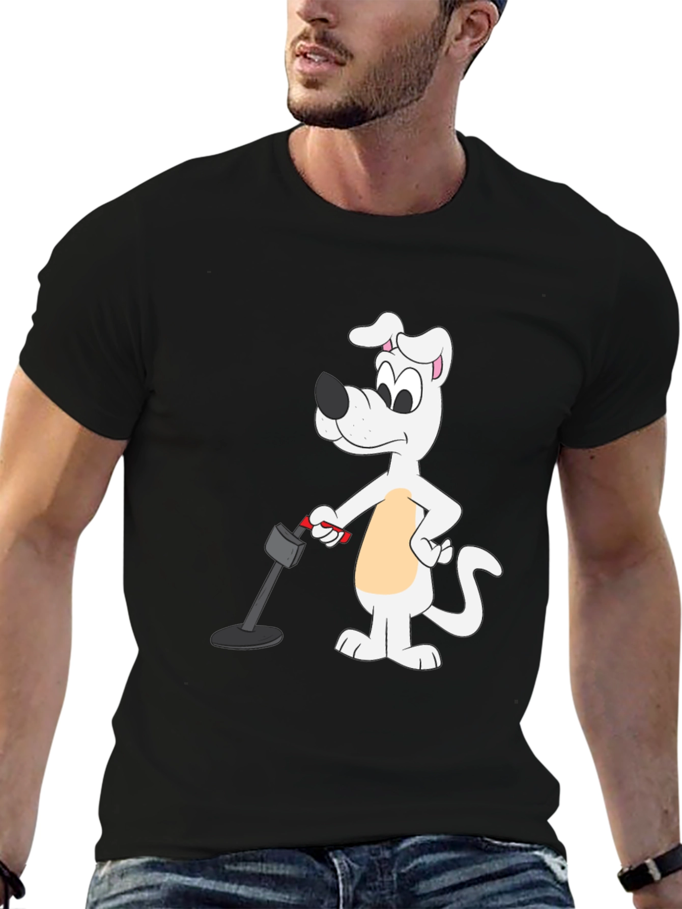 Cartoon Dog Metal Detector Black T-Shirt
