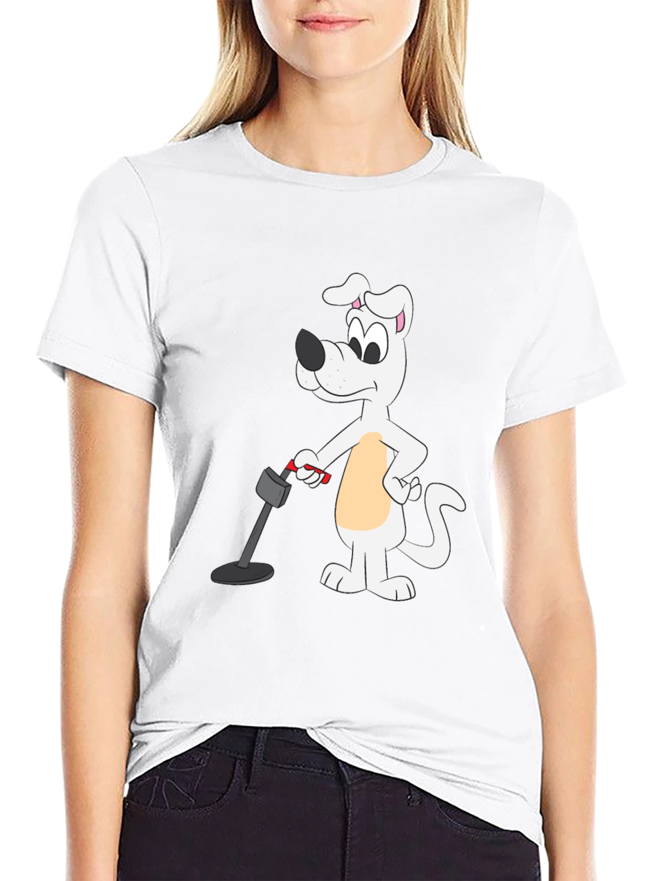 Cartoon Dog Metal Detector Black T-Shirt