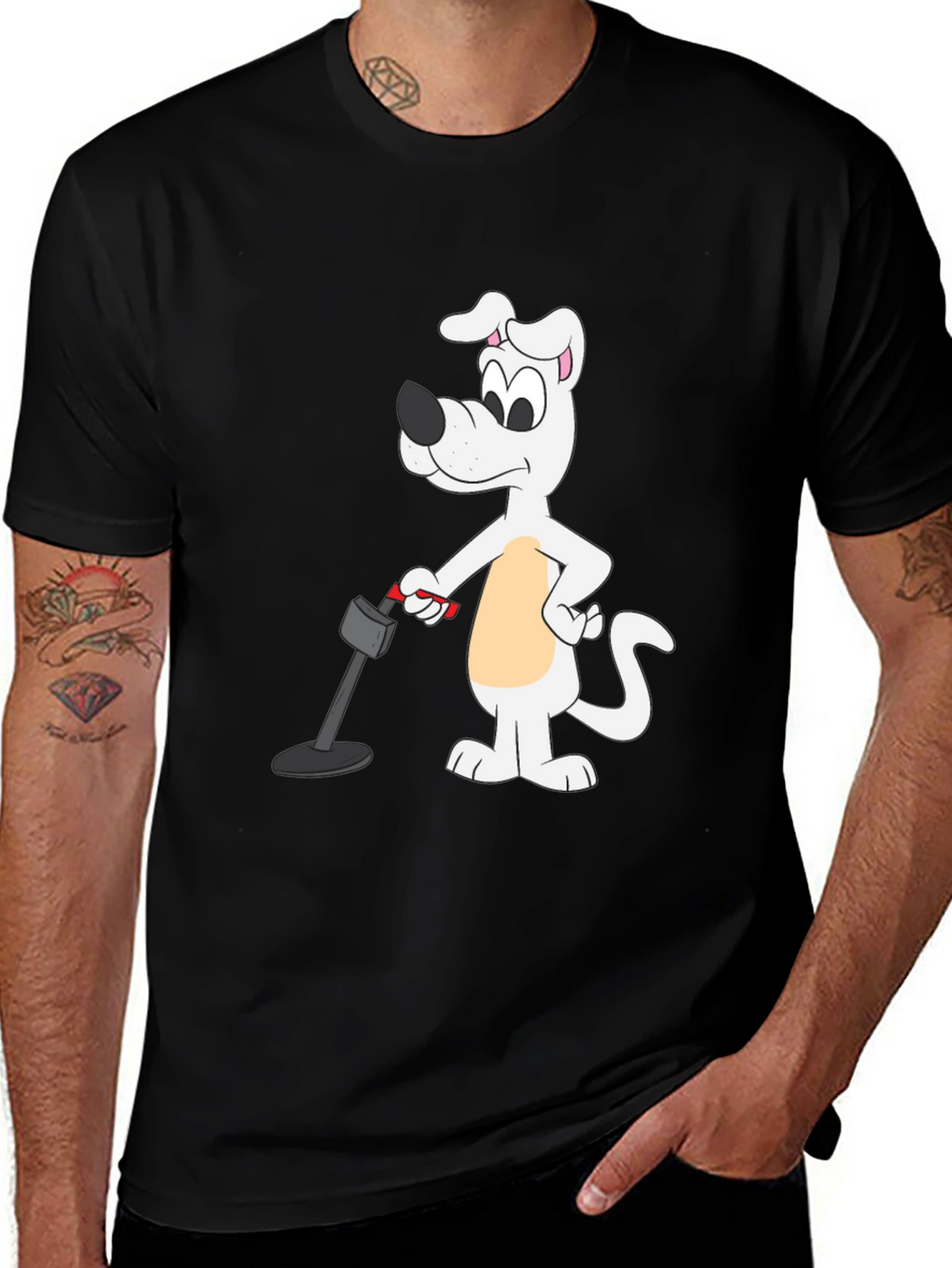 Cartoon Dog Metal Detector Black T-Shirt