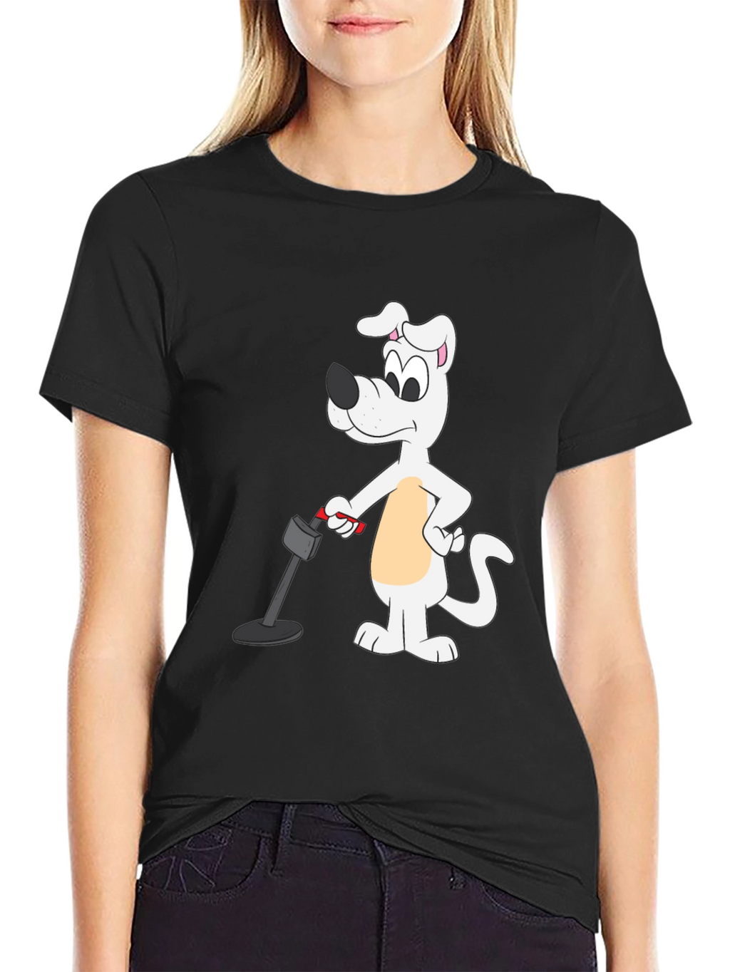 Cartoon Dog Metal Detector Black T-Shirt