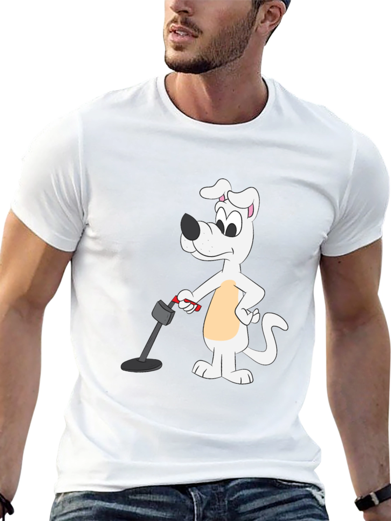 Cartoon Dog Metal Detector Black T-Shirt