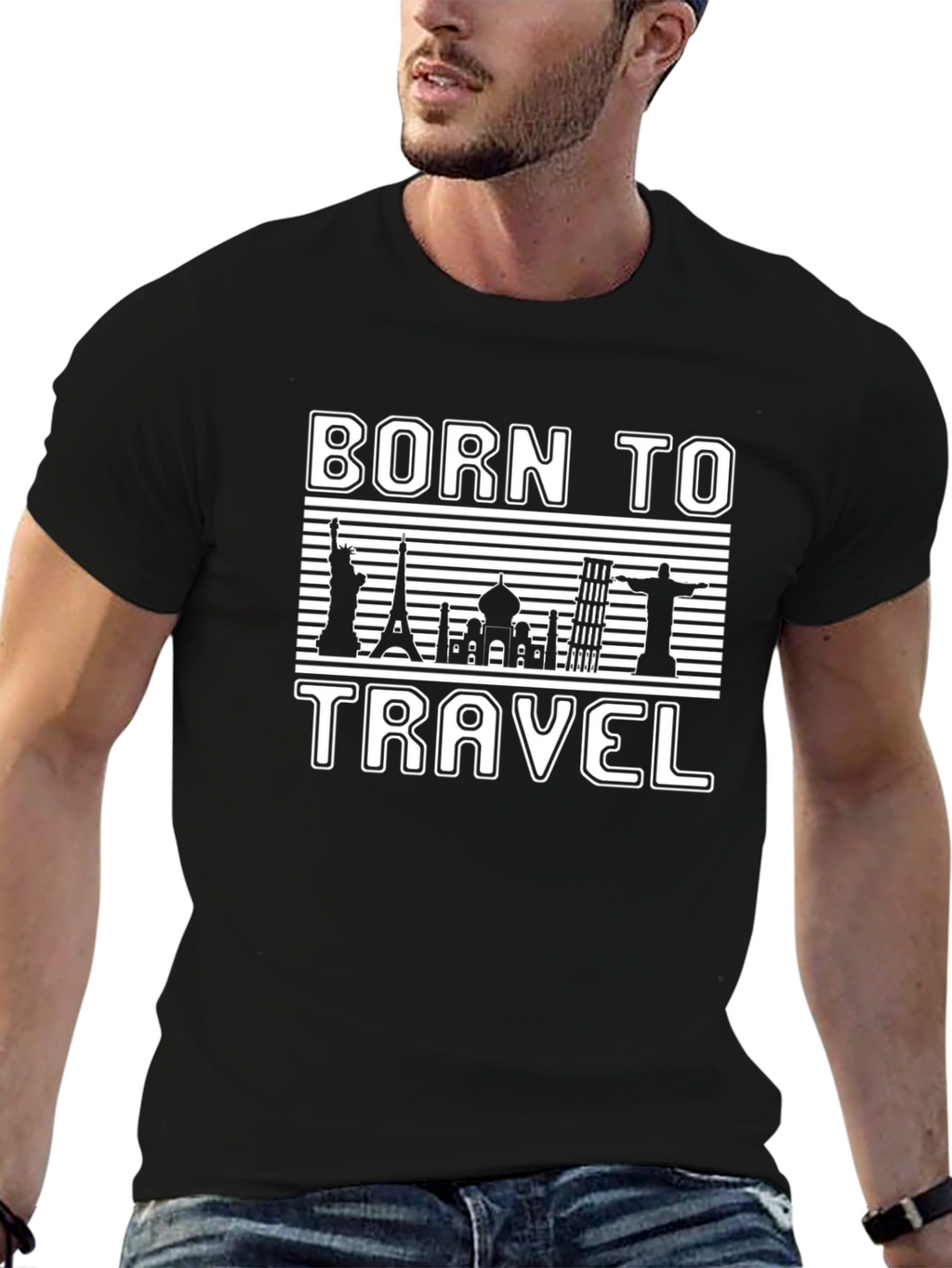 Born to Travel Black Graphic T-Shirt