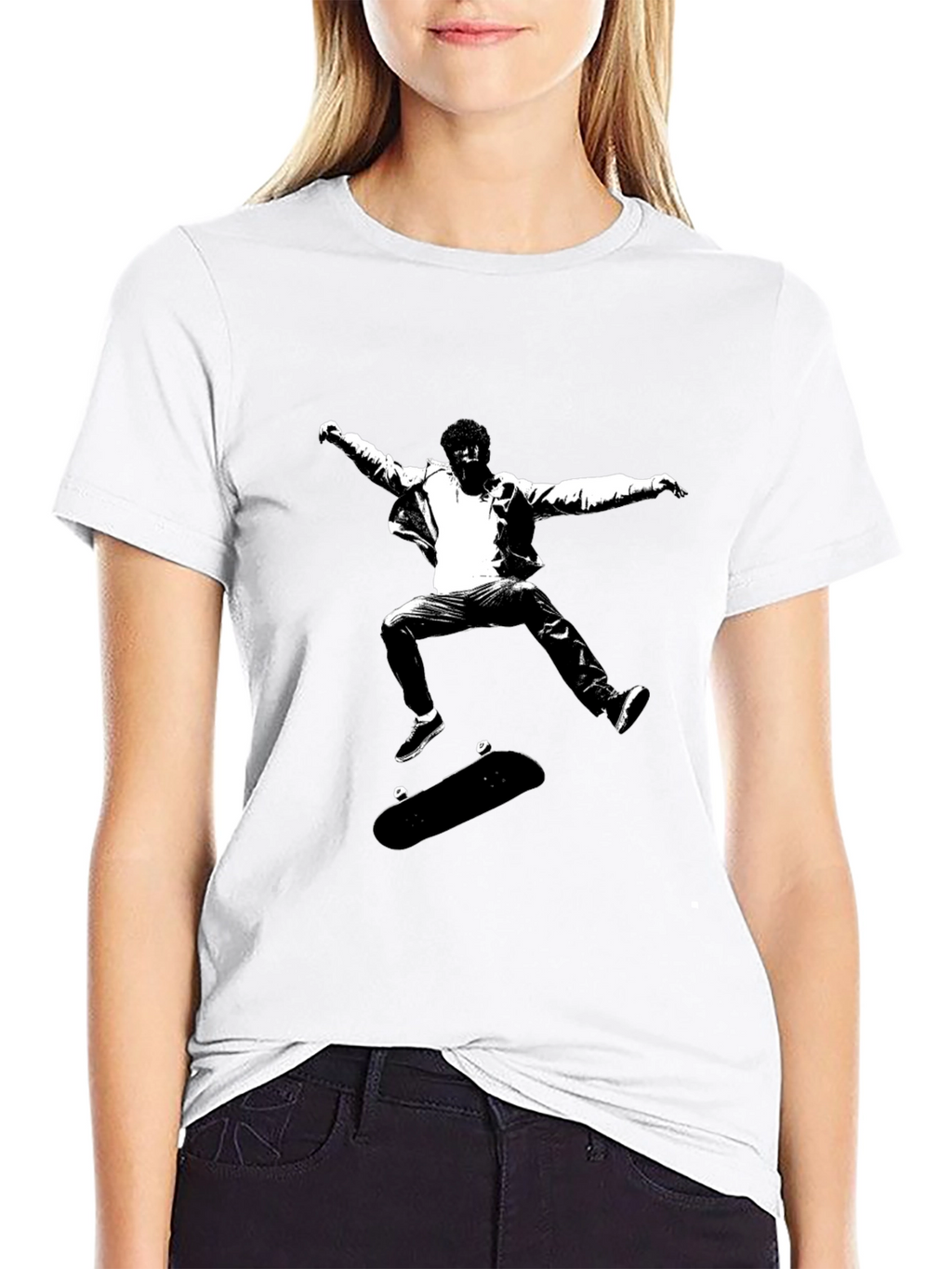 Skateboarding Graphic Tee - Black Cotton