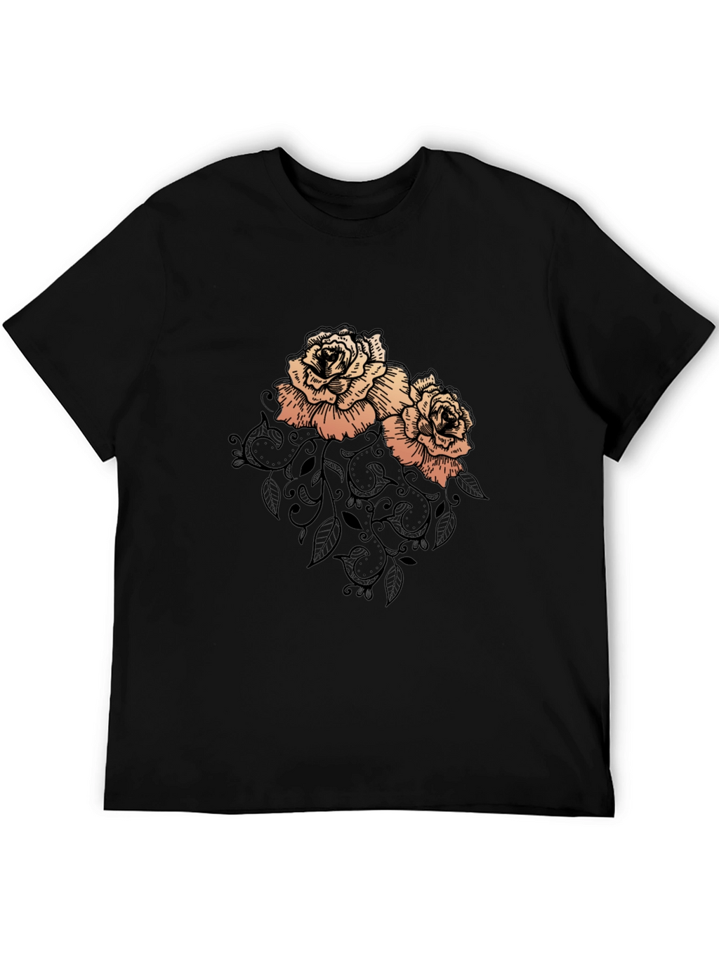 Elegant Rose Graphic Black T-Shirt