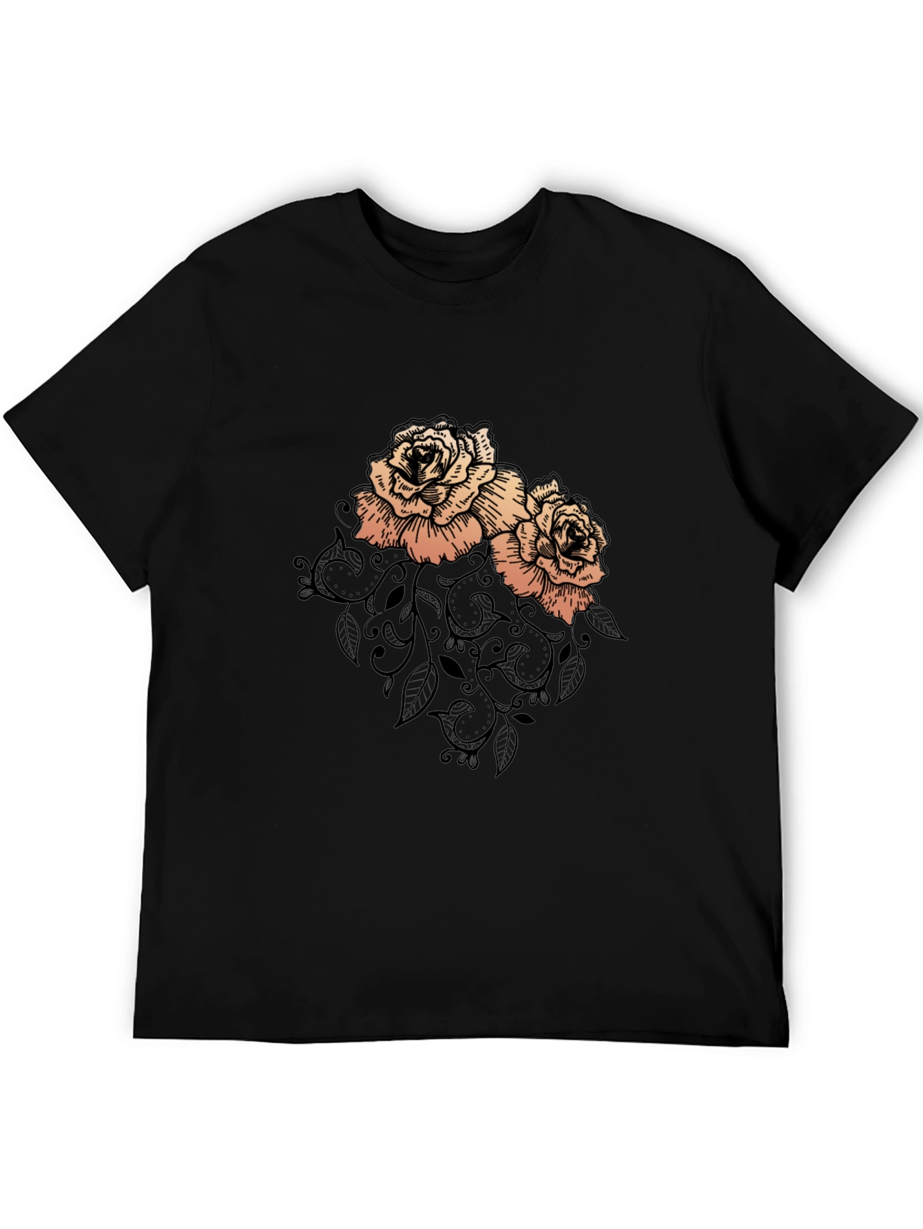 Elegant Rose Graphic Black T-Shirt