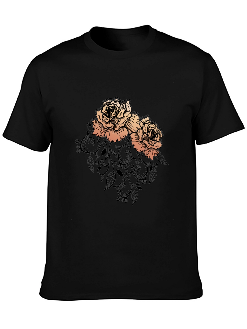 Elegant Rose Graphic Black T-Shirt