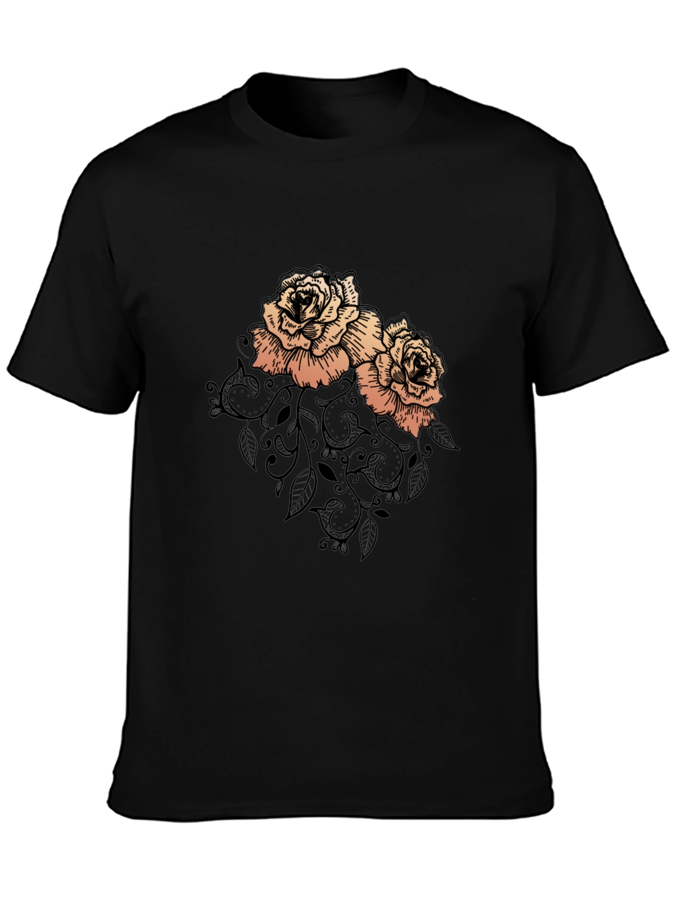 Elegant Rose Graphic Black T-Shirt