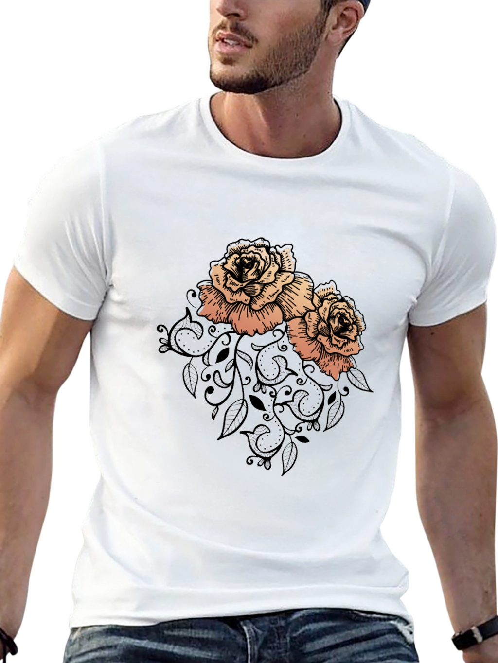 Elegant Rose Graphic Black T-Shirt