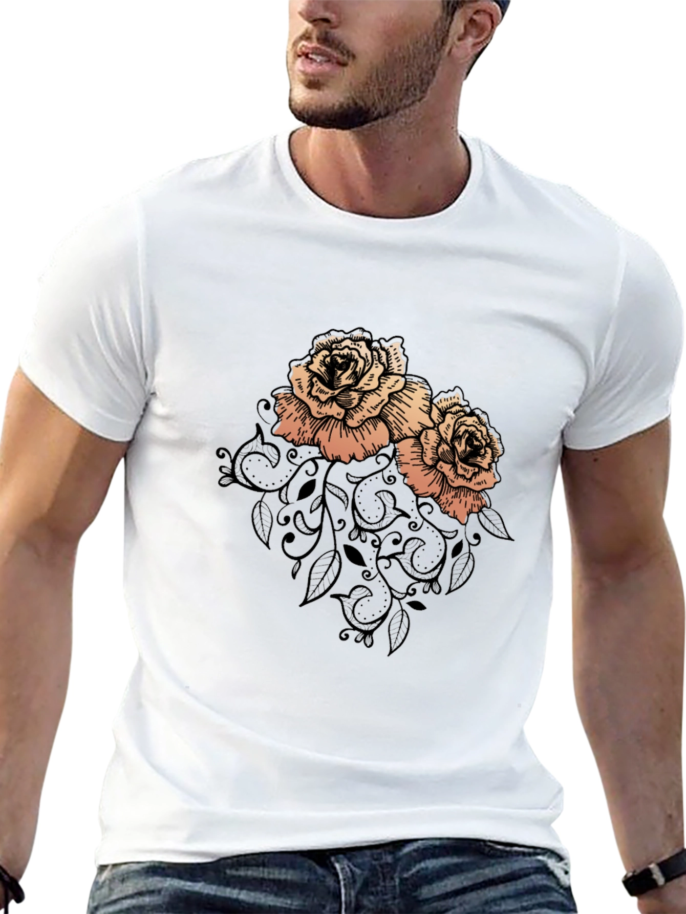 Elegant Rose Graphic Black T-Shirt
