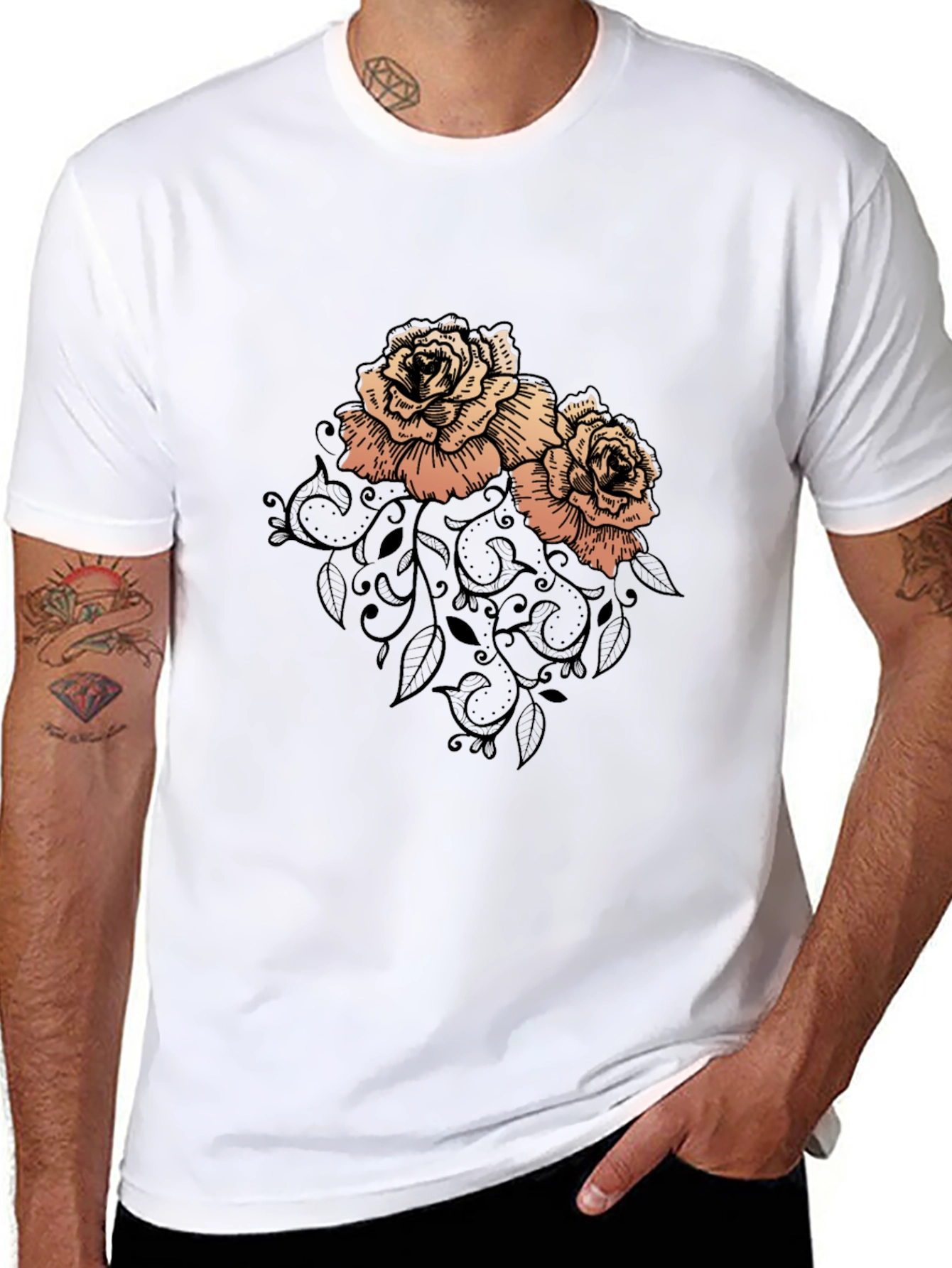 Elegant Rose Graphic Black T-Shirt