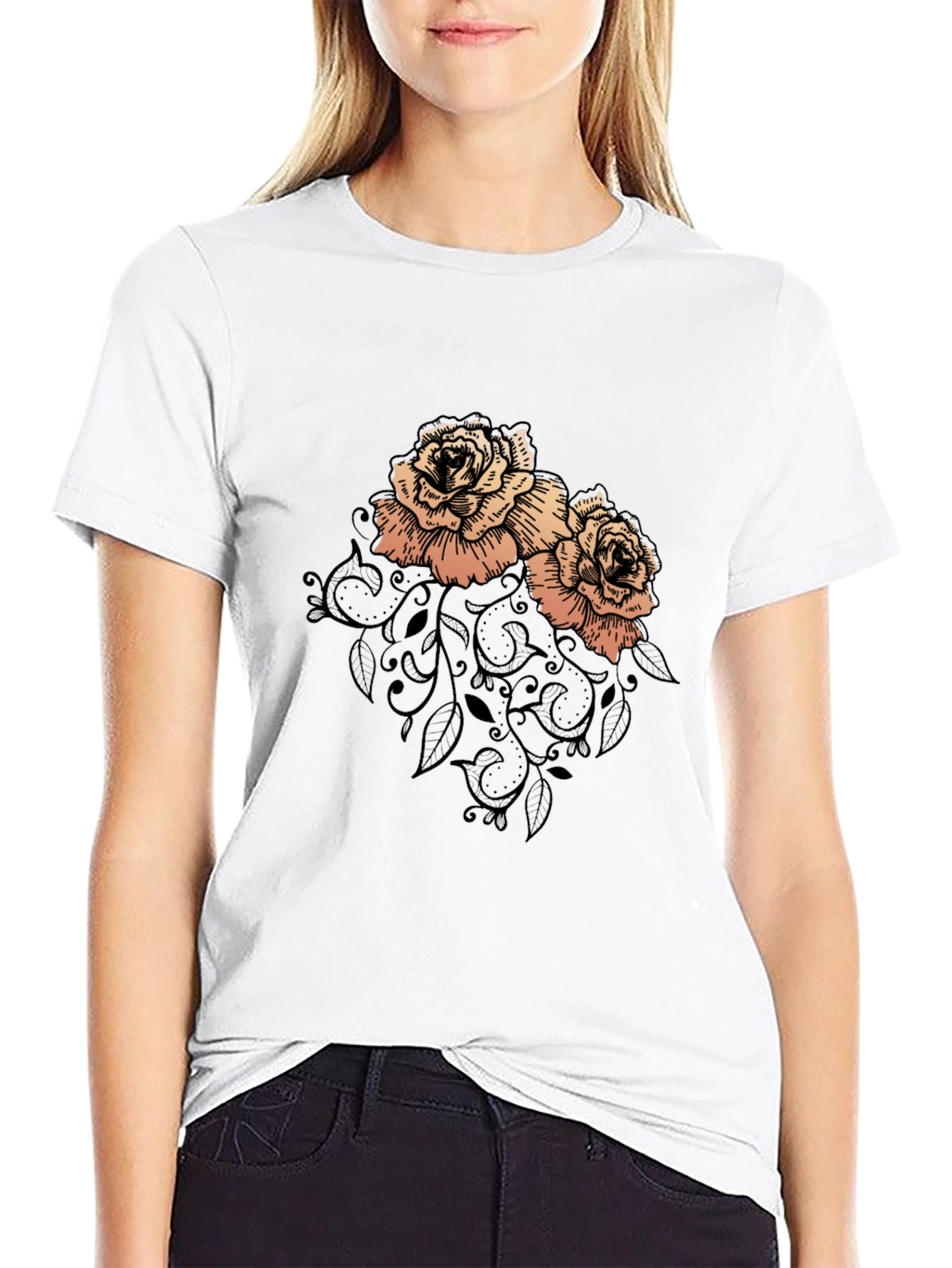 Elegant Rose Graphic Black T-Shirt